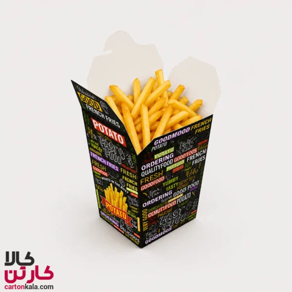 جعبه سیب زمینی مخروطی بزرگ طرح مشکی ( بسته 100 عددی ) - تصویر 2